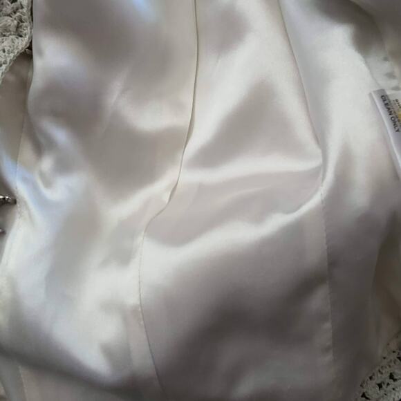 CATHERINE MALANDRINO Ivory Leather Jacket with Crochet Insets Women's Size P - Picture 13 of 14